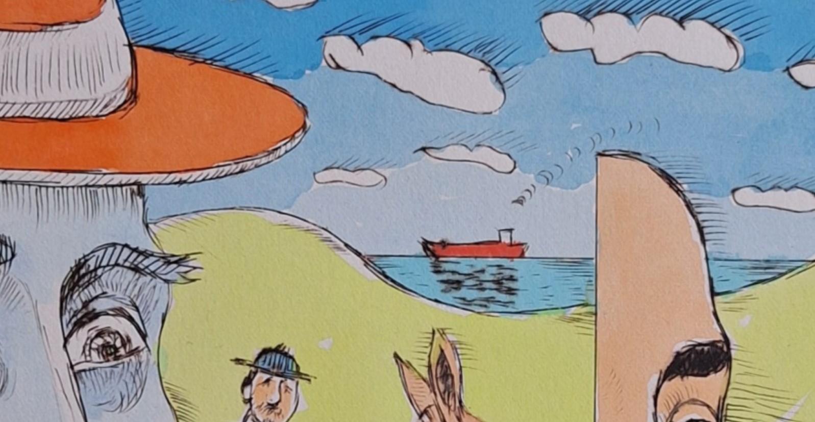 Colorful figurative drypoint print by Polish artist Czeslaw Tumielewicz. Subject for this artwork comes from Miguel de Cervantes' book. The print is signed, it comes from edition limited to 6.

CZESLAW TUMIELEWICZ (b. 1942)
In 1968, he studied at