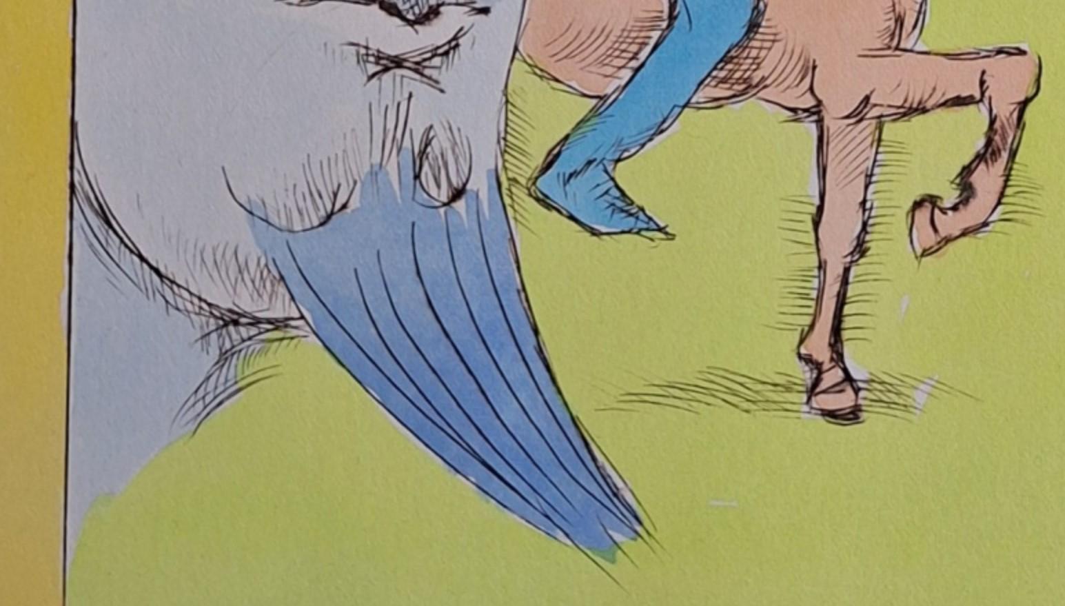 Painter painting Don Quixote - Figurative Drypoint Print, Colorful, Polish Art For Sale 1