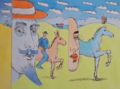 Painter painting Don Quixote - Figurative Drypoint Print, Colorful, Polish Art