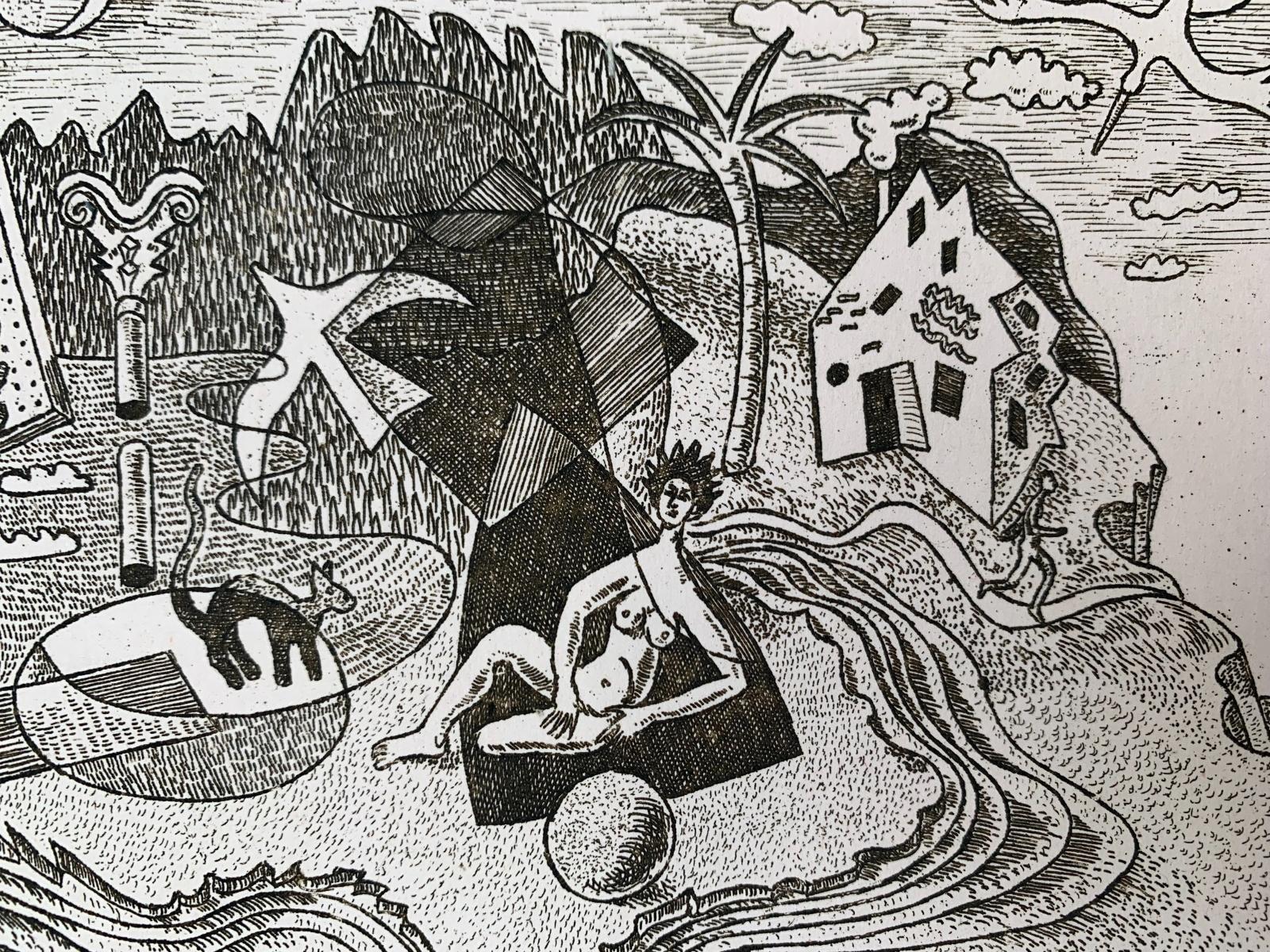 Paradise - Zeitgenössischer figurativer Radierungsdruck, Nude, Schwarz & Weiß (Grau), Nude Print, von Czeslaw Tumielewicz