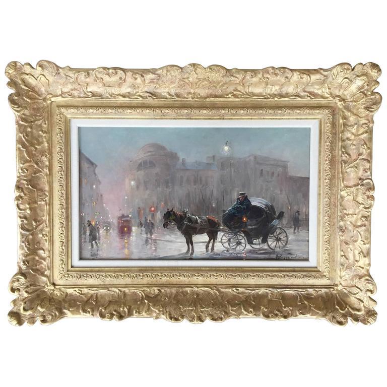 Czesław Wasilewski Landscape Painting - The Evening Carriage Warsaw