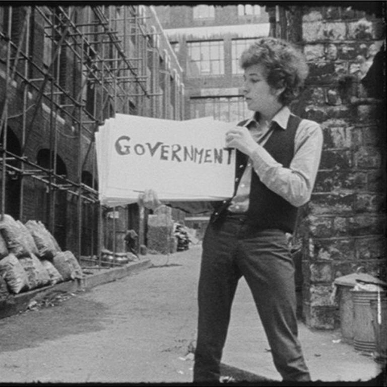 Bob Dylan in cue card scene from DONT LOOK BACK (quadtych) - Contemporary Mixed Media Art by D.A. Pennebaker