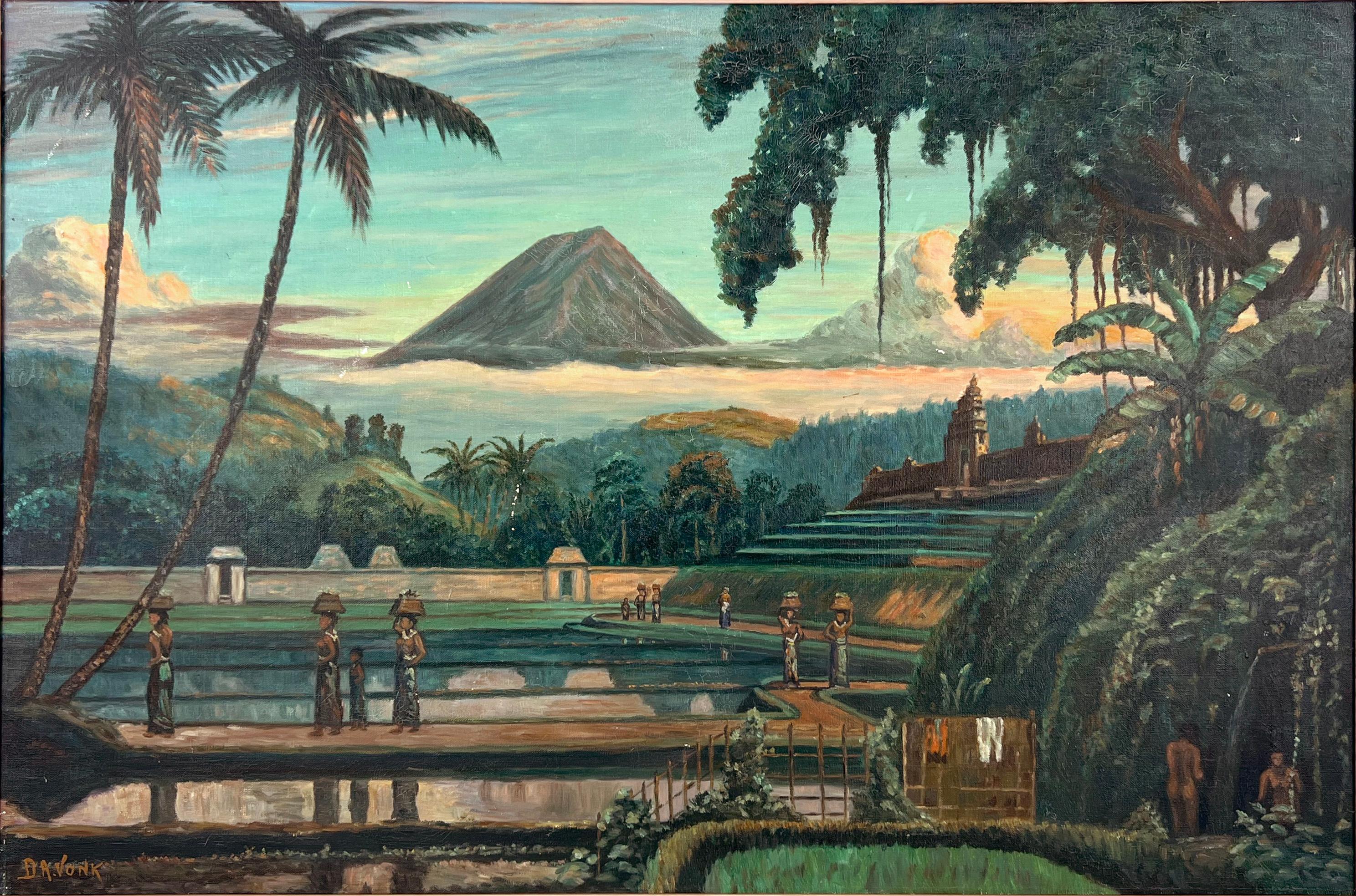 Mount Sumbing ou Gunung Sumbing, un volcan actif au centre de la Java, en Indonésie - Painting de D. A. Vonk