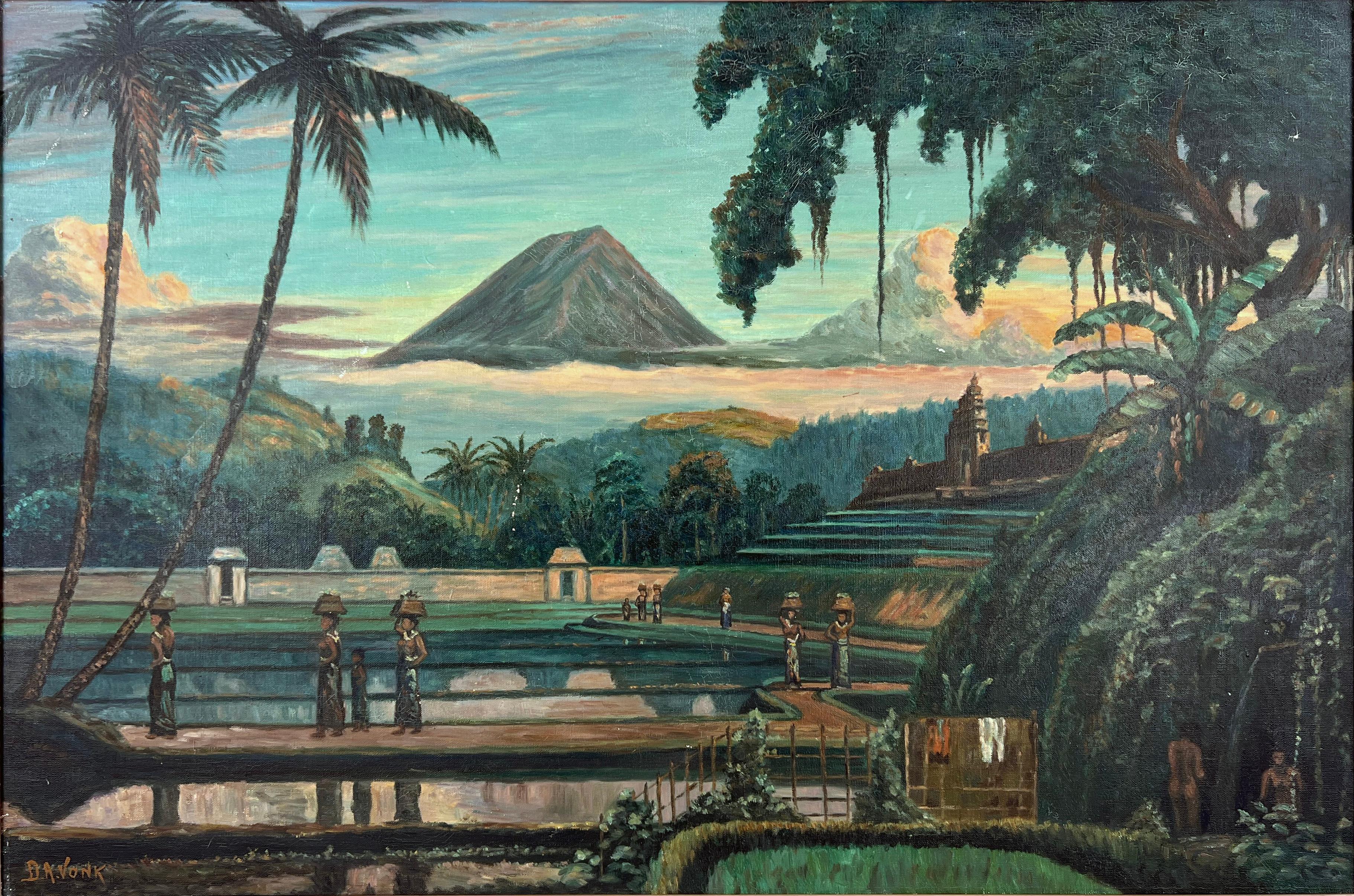 Mount Sumbing ou Gunung Sumbing, un volcan actif au centre de la Java, en Indonésie - Impressionnisme Painting par D. A. Vonk