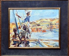 Orientalist Landscape, The Fishermen. Oil on Board.