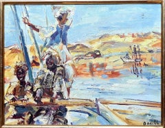 Paisaje Orientalista, Los Pescadores. Óleo sobre tabla.
