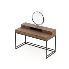 21st-century wooden dressing table with one round mirror, fully customisable