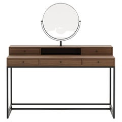 21st-century wooden dressing table with one round mirror, fully customizable