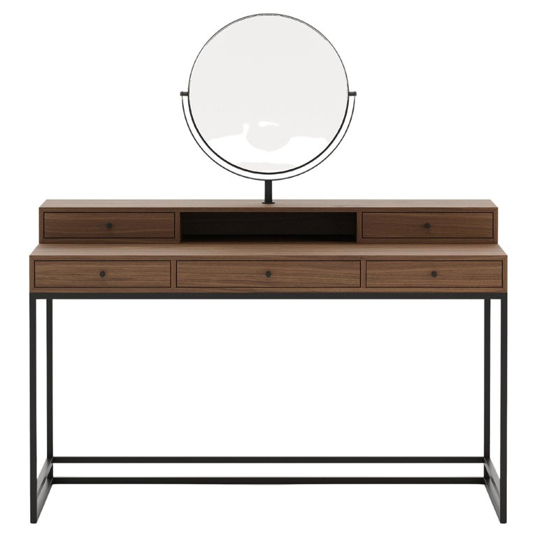 21st-century wooden dressing table with one round mirror, fully customizable For Sale