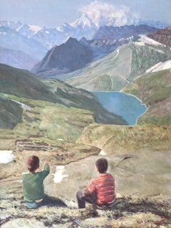 At the foot of the Sallière tower, Lac of Barberine and the Mont-Blanc Massif