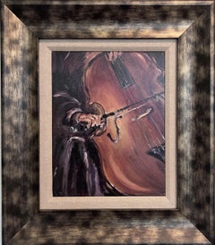 Ausdrucksstarkes Original Ölgemälde - Kontrabassist von D. Boucher Smith, gerahmt