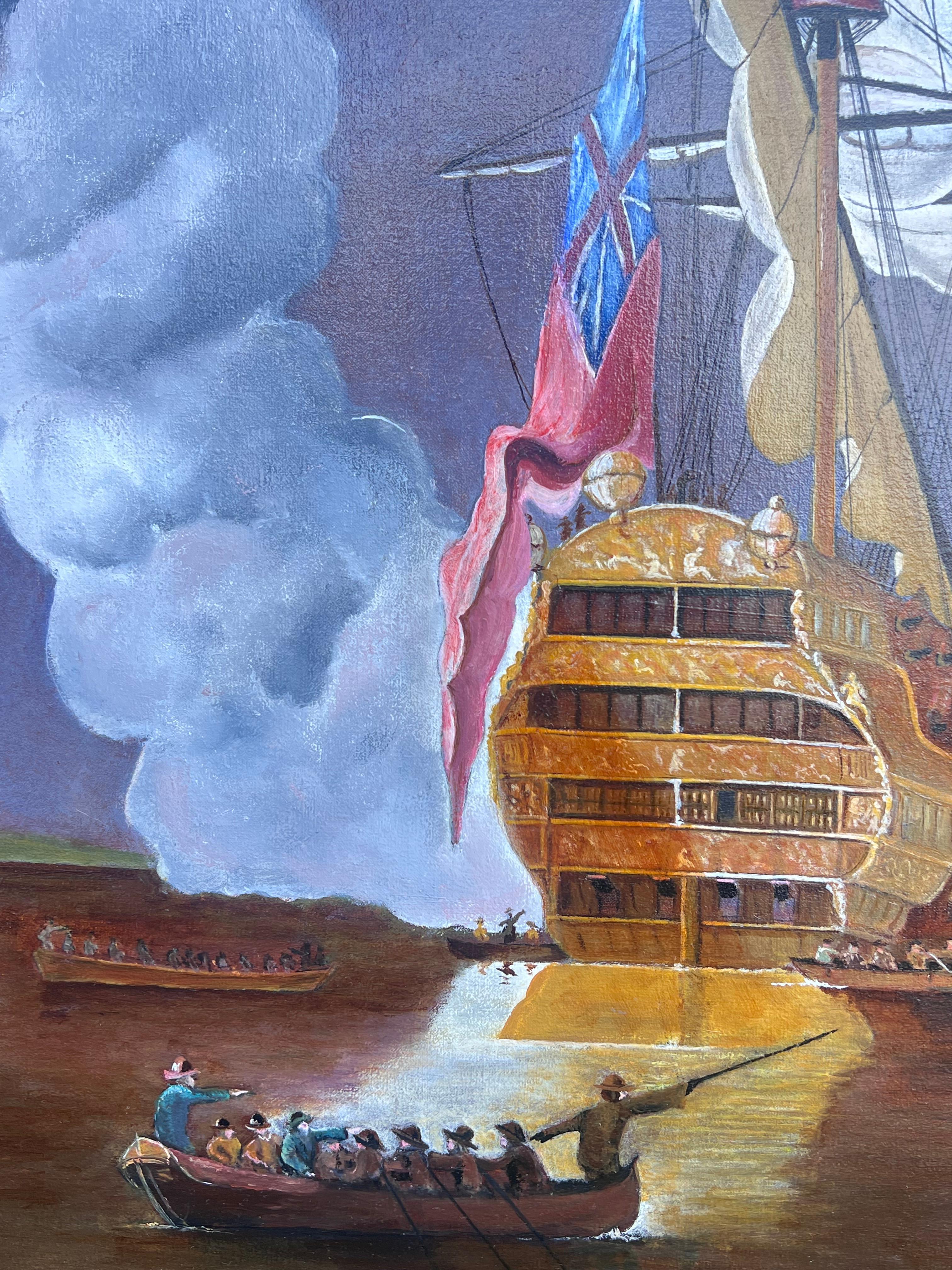 Enorme dipinto ad olio della Royal Sovereign, nave da guerra storica della marina britannica in vendita 3