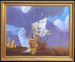 Enorme dipinto ad olio della Royal Sovereign, nave da guerra storica della marina britannica