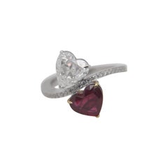 D Color GIA Certified 1.56 Carat Diamond and Burmese Ruby Ring in 18 Karat Gold