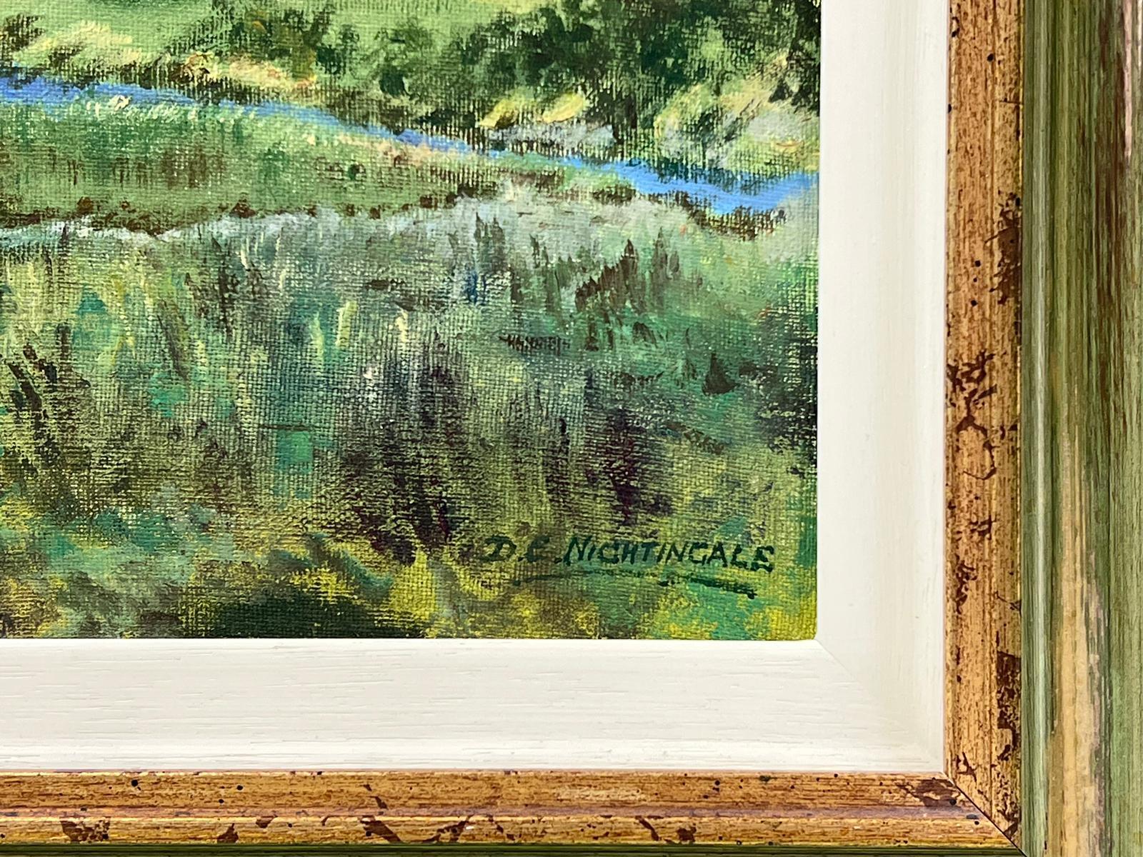 Paesaggio fluviale del Galles del Nord Il fiume Afon a Abergynolwyn Pittura a olio firmata - Landscape Painting Grigio di D. E. Nightingale