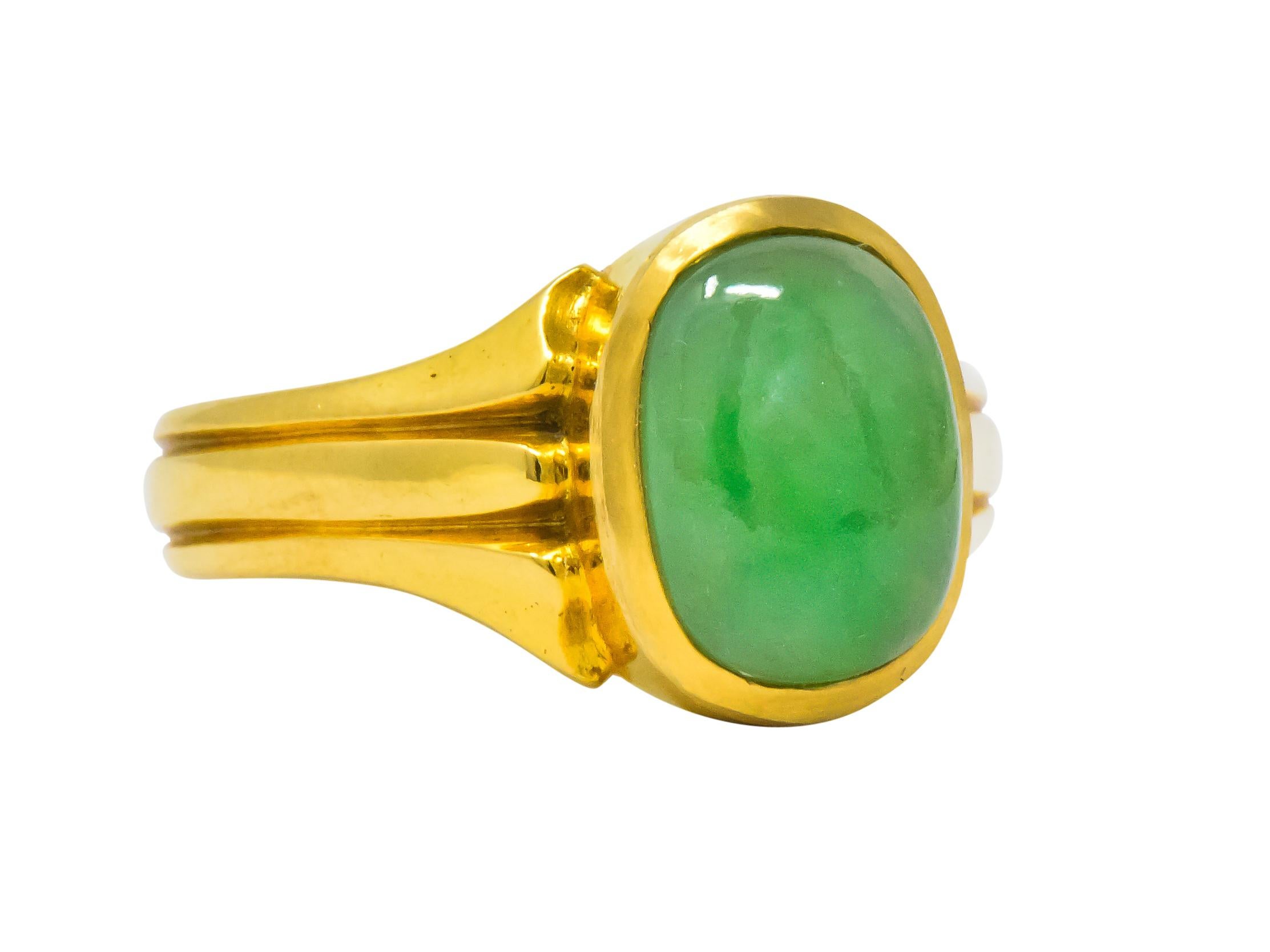 Oval Cut D & F Victorian Jadeite Jade 18 Karat Gold Unisex Ring GIA