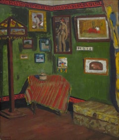 1920'S BEAUTIFUL FRENCH Interior Study SIGNED D.Favier ORIGINAL OIL PAINTING