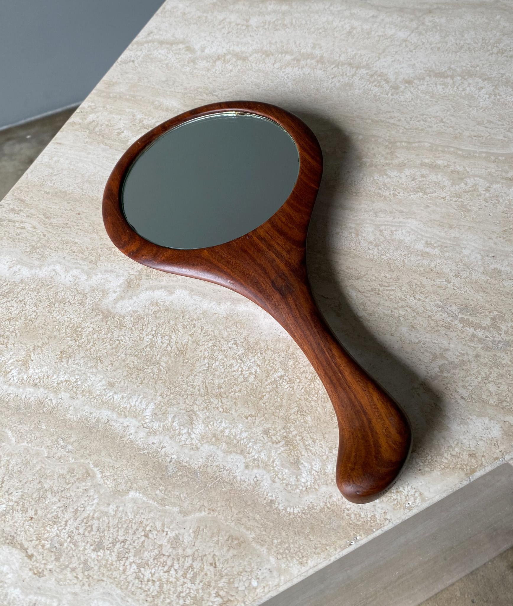 Mid-Century Modern D. French Studio Crafted Hand Held Mirror, 1981 For Sale