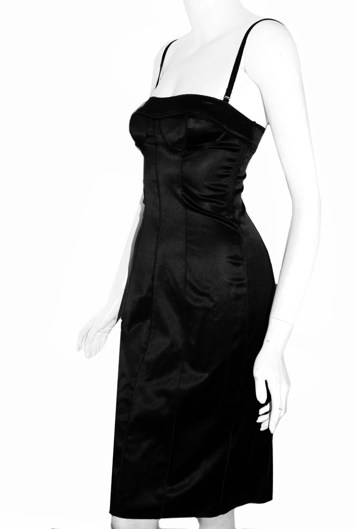 D & G  Black Satin  Structure Form Fitting Dress In Excellent Condition For Sale In Palm Beach, FL