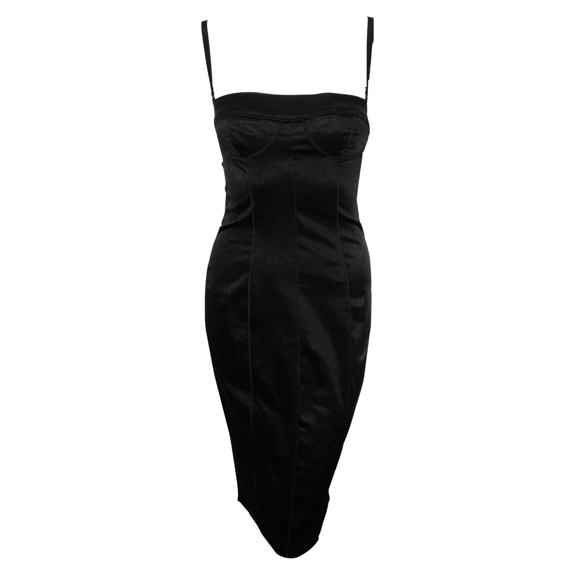 D & G  Black Satin  Structure Form Fitting Dress For Sale