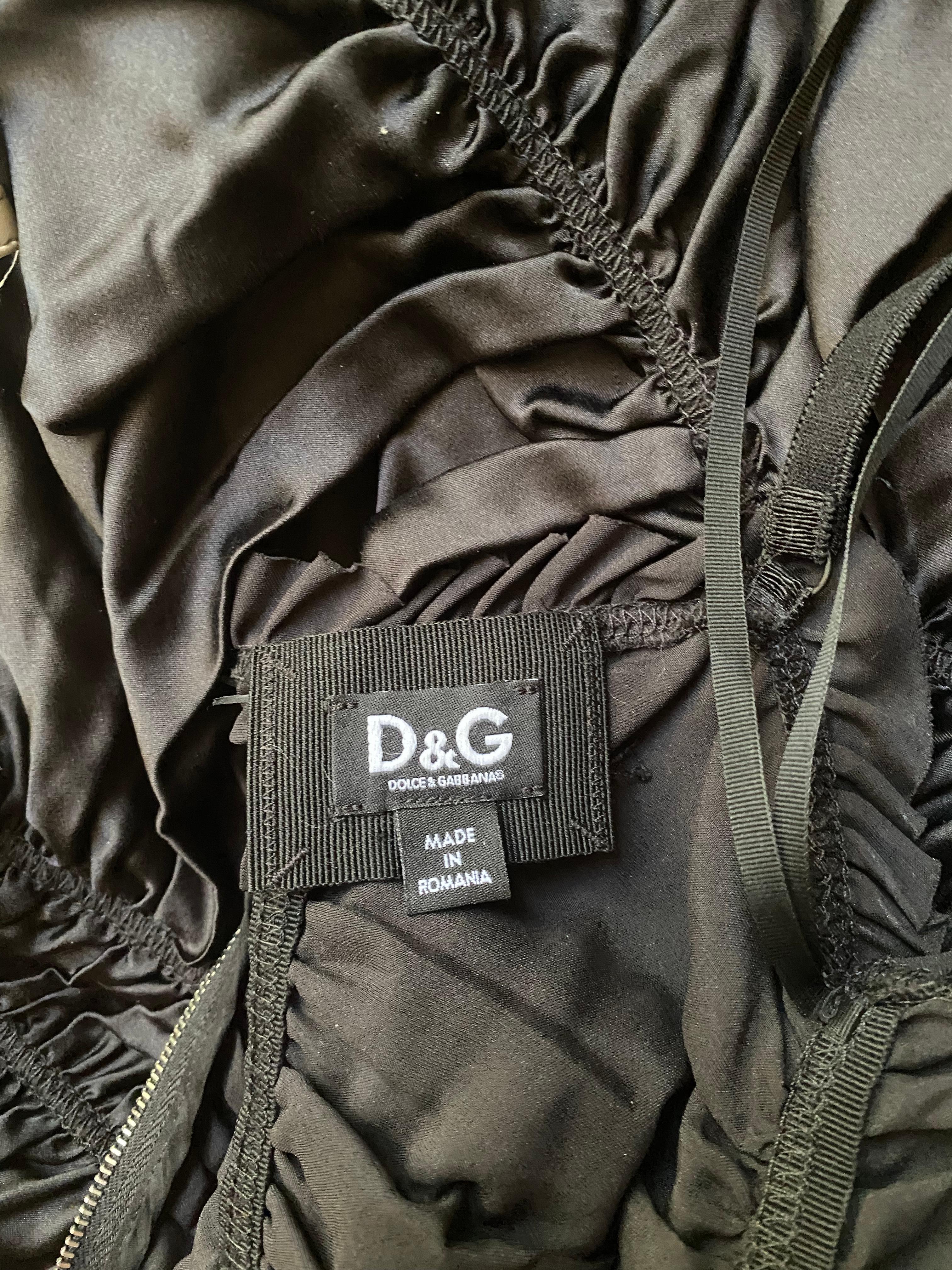 D & G Dolce Gabbana Black Ruched Silk “Lingerie Look