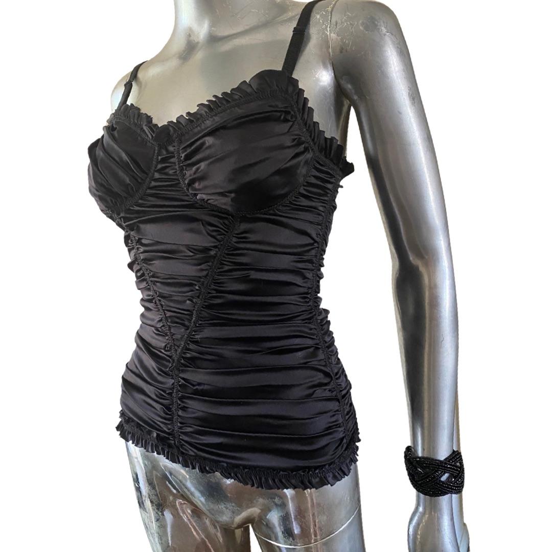 Women's D & G Dolce Gabbana Black Ruched Silk “Lingerie Look