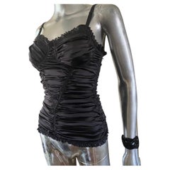 D & G Dolce Gabbana Black Ruched Silk “Lingerie Look" Bustier Blouse Size 4