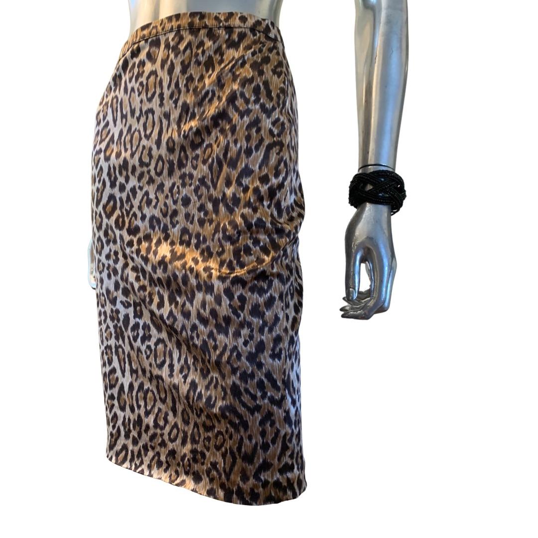 Dolce and Gabbana are totally been responsible for a resurgence in animal print especially their signature leopard. This D & G label is a sexy pencil skirt with the Italian “Dolce Vita” 1950s style. The fabric is a combination of viscose cotton and