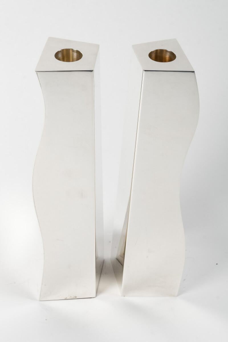 D. GARRIDO Pair of 20th century constructivism sold silver candlesticks For Sale 5