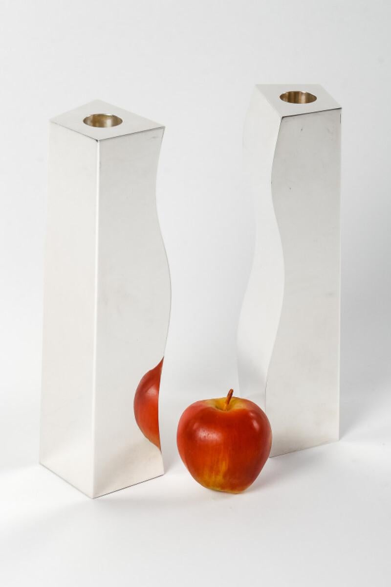 D. GARRIDO Pair of 20th century constructivism sold silver candlesticks For Sale 11