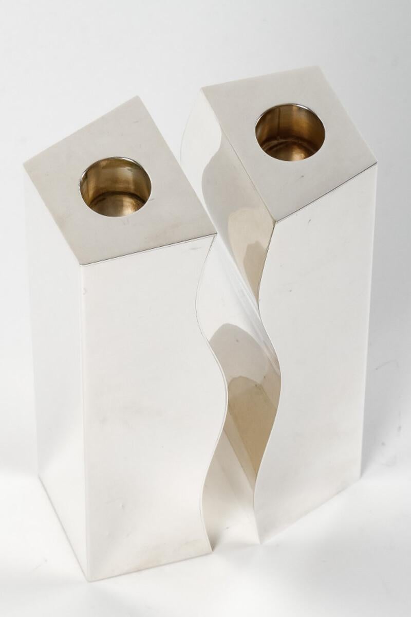 D. GARRIDO Pair of 20th century constructivism sold silver candlesticks For Sale 13