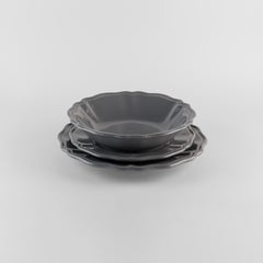 D Grey Soup plates serve: Soup, holder, side plate for 4. Handmade in Italy 2024