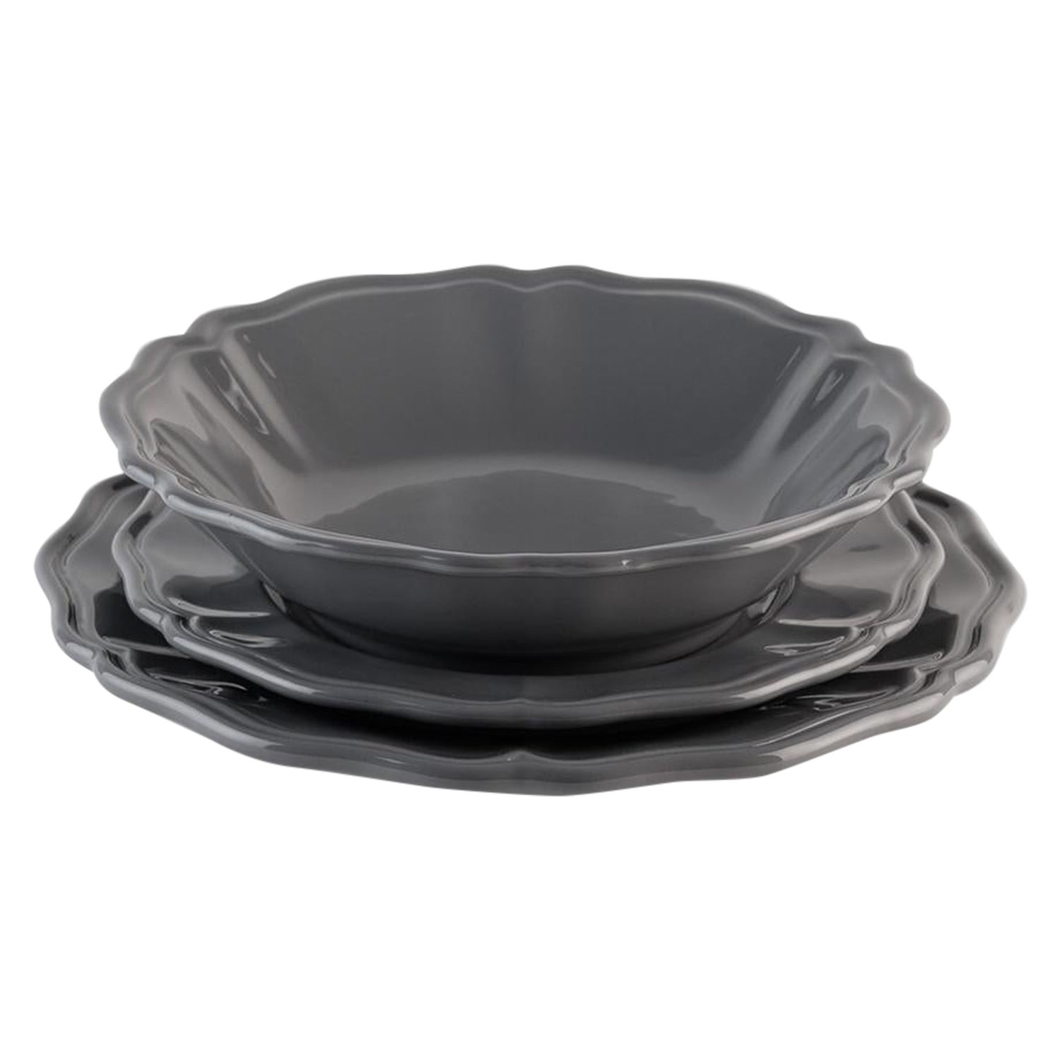 D Grey Soup plates serve: Soup, holder, side plate for 4. Handmade in Italy 2024