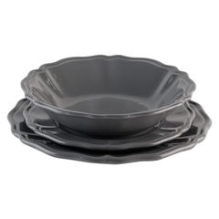 D Grey Soup plates serve: Soup, holder, side plate for 4. Handmade in Italy 2024