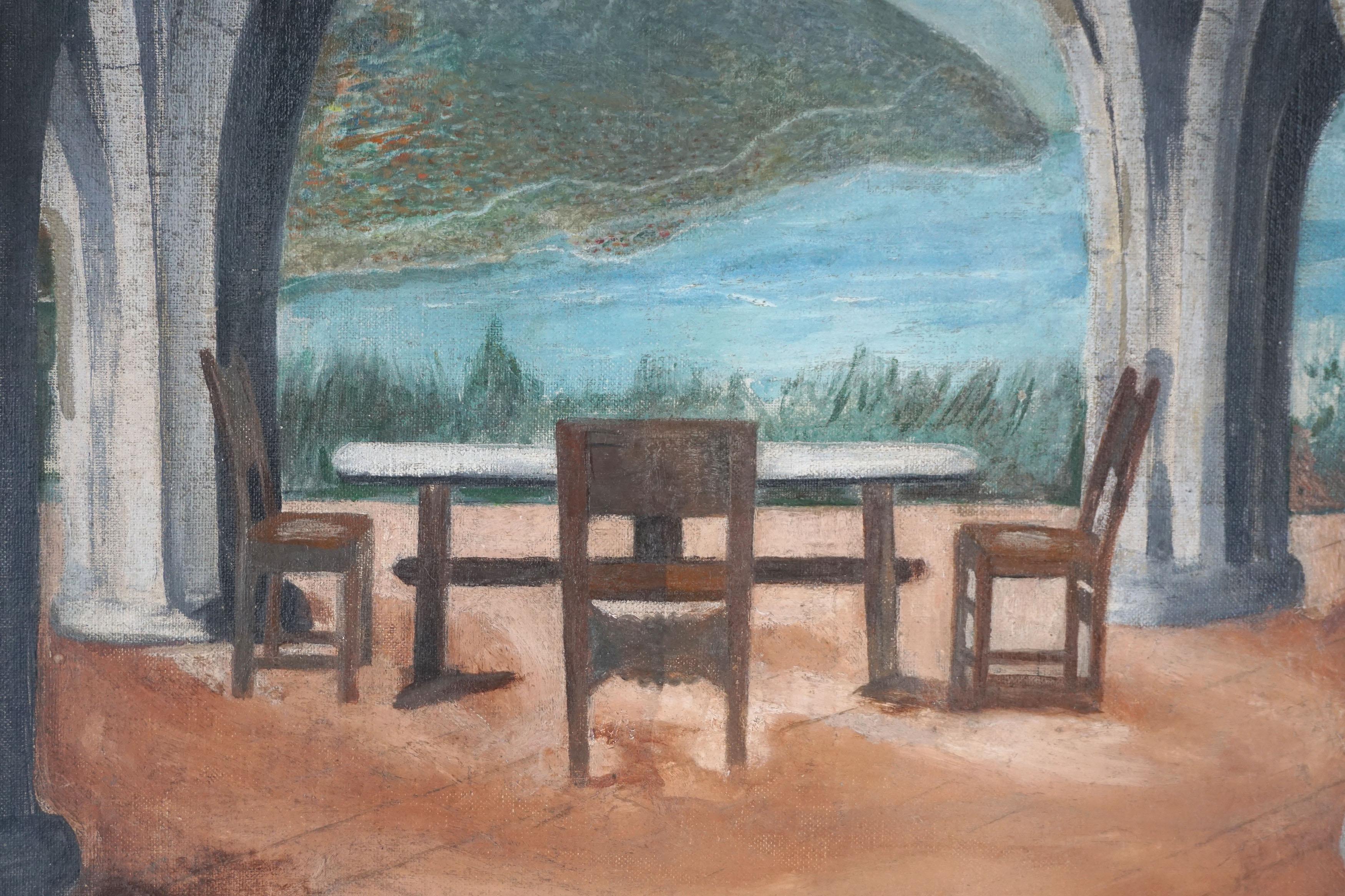 Ravello Amalfi Coast Original Oil Painting - Villa Cimbrone La Cripta - Gray Landscape Painting by D. Grillo