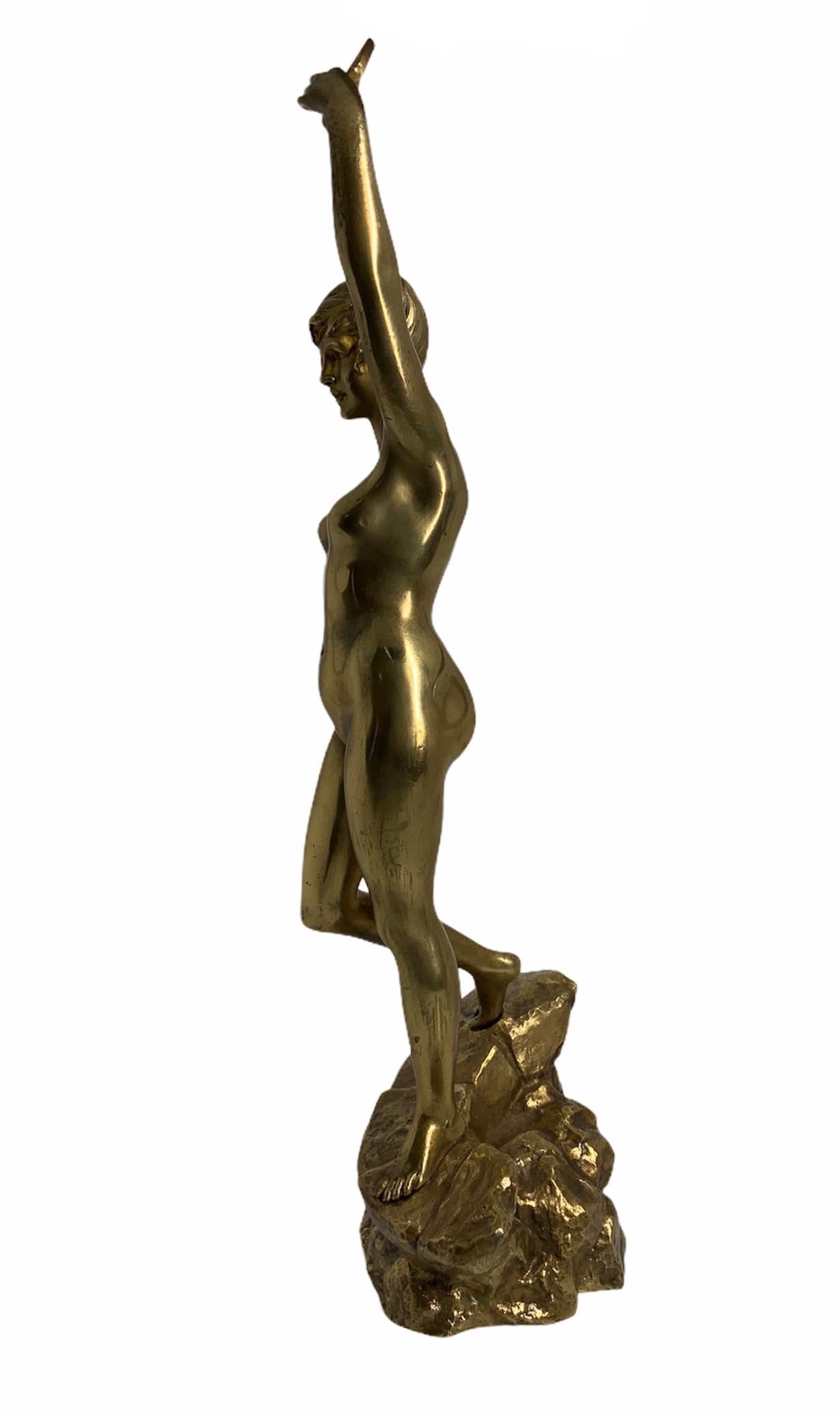 Art Deco D. Grisard Bronze Sculpture of a Nude Lady For Sale