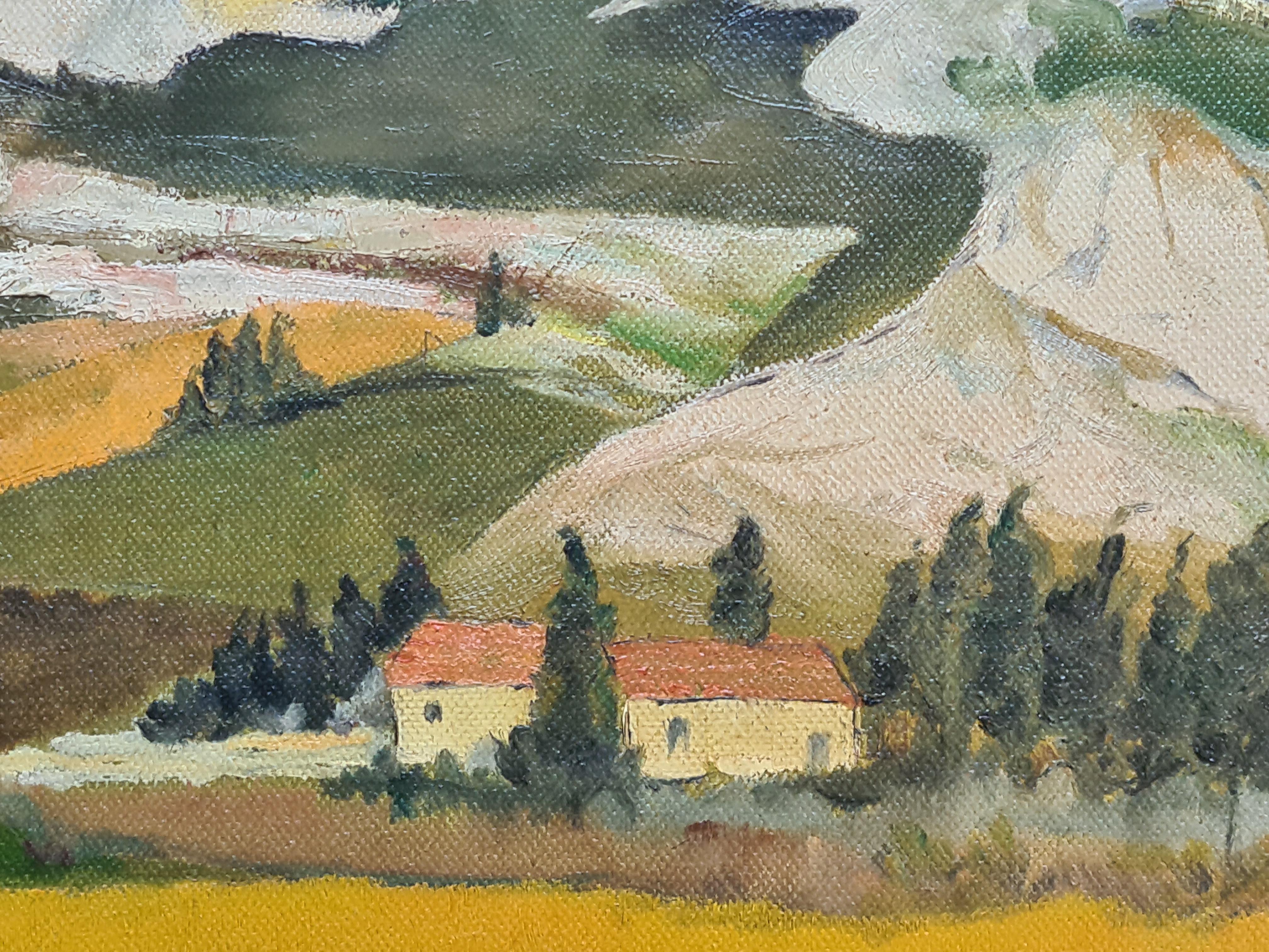 Champ couleur Paysage français, Le Mont St Victoire, Hommage à Nicolas de Staël - Marron Landscape Painting par D Haigel