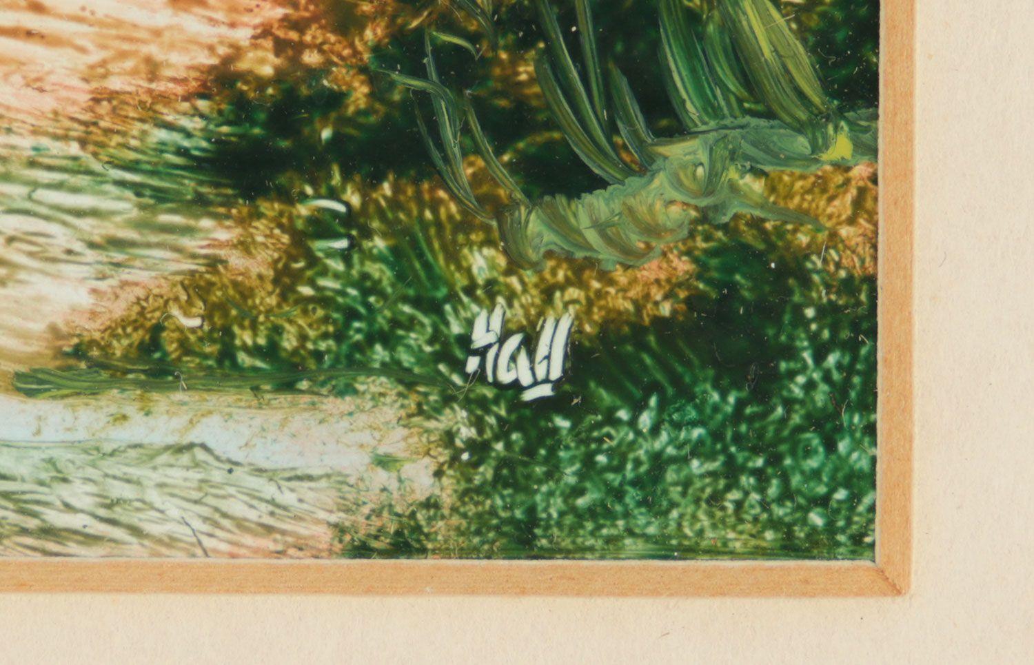 Casa colonica inglese in campagna dipinto ad olio in miniatura da un artista del XX secolo - Painting di D Hall