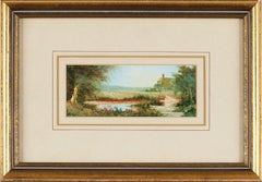 English Farmhouse in Countryside Miniature Oil Painting by 20th Century Artist