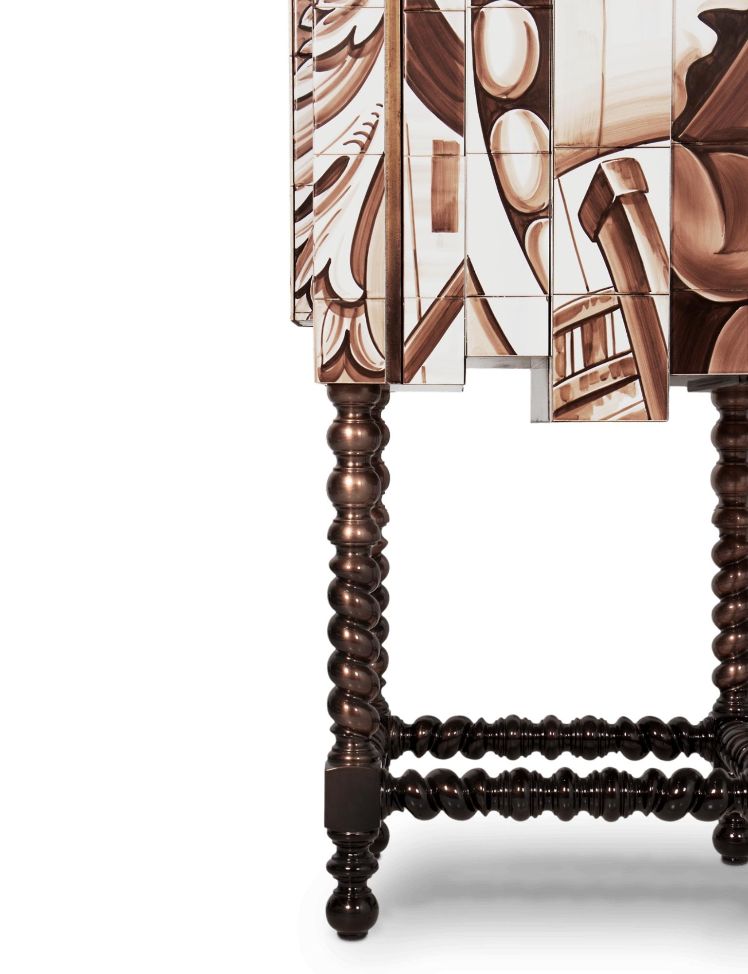 XXIe siècle et contemporain Meuble de rangement D. Heritage, carreaux peints à la main, bois et acajou - Boca do Lobo en vente