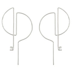 D Hoop Earrings in Sterling Silver and White Moissanite Gemstones