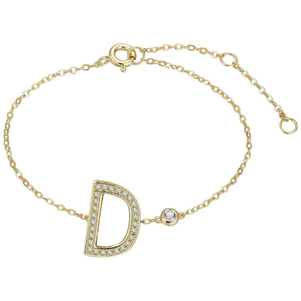 D Initial Bezel Chain Bracelet For Sale