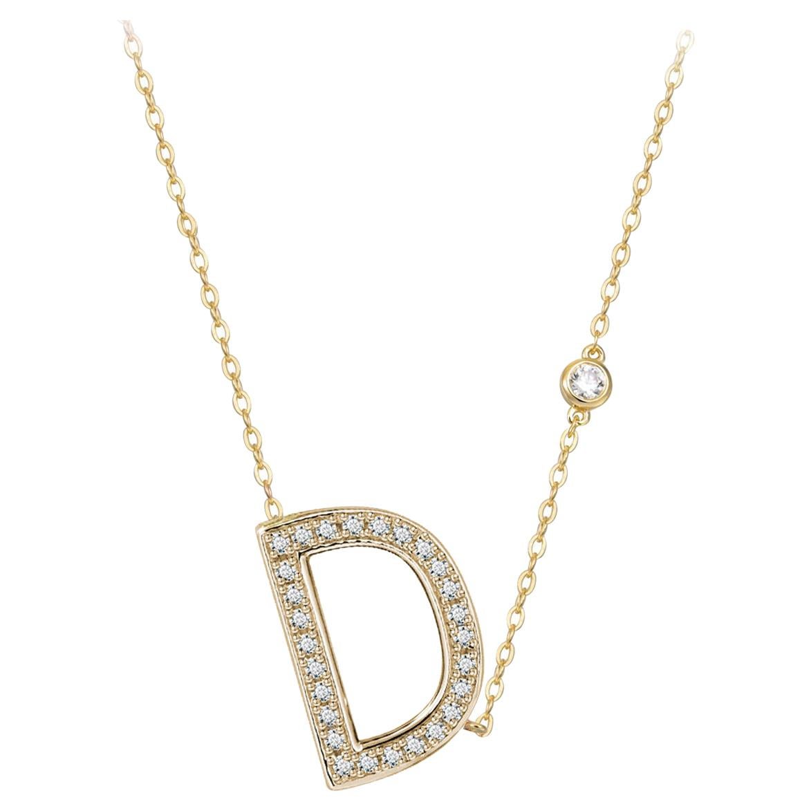 D Initial Bezel Chain Necklace For Sale