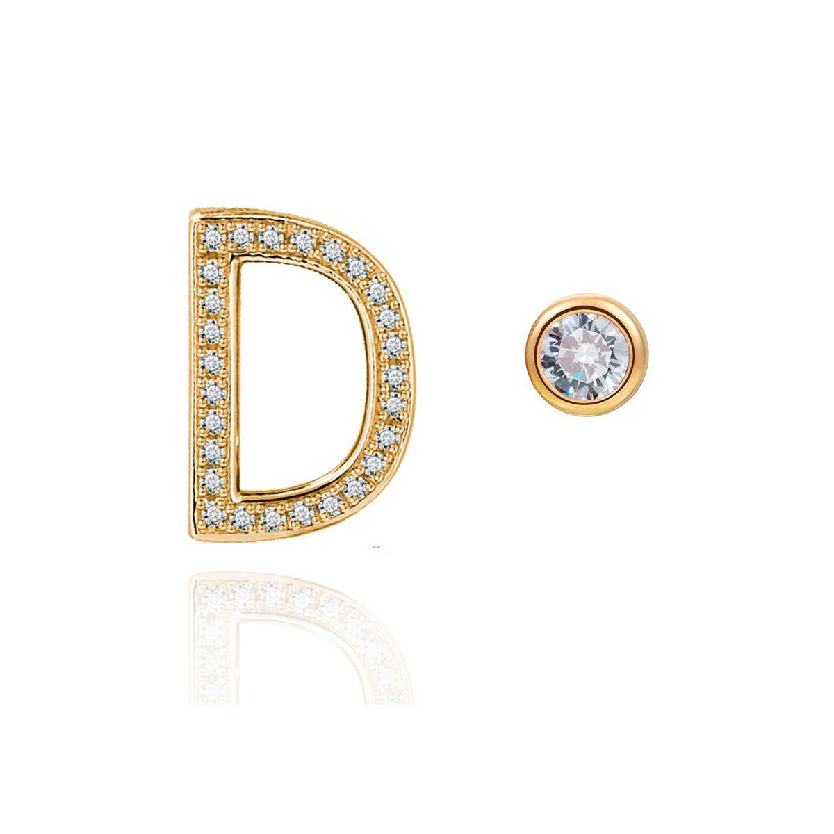 Modern D Initial Bezel Mismatched Earrings For Sale