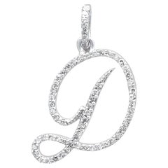 D Initial Charm Solid 18k White Gold Natural Diamond Letter Pendant Jewelry