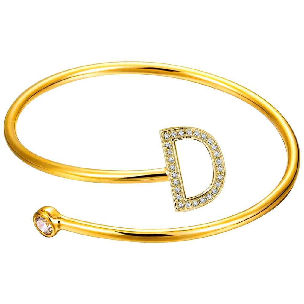 D Initial Wire Bezel Cuff For Sale