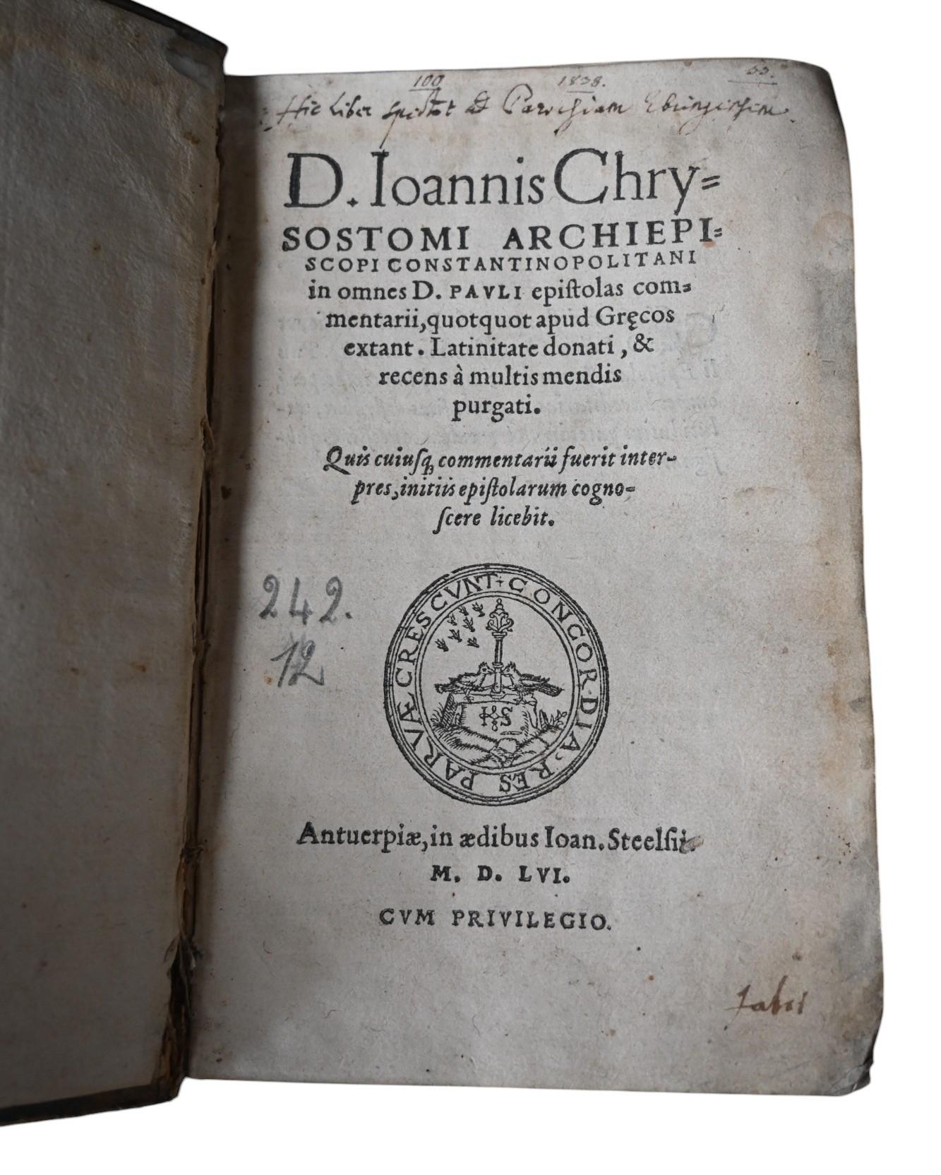 D. Ioannis Chrysostomi Archiepiscopi Constantinopolitani 1556 For Sale 2