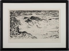 D J Robertson - Framed 20th Century Etching, Leaping Salmon