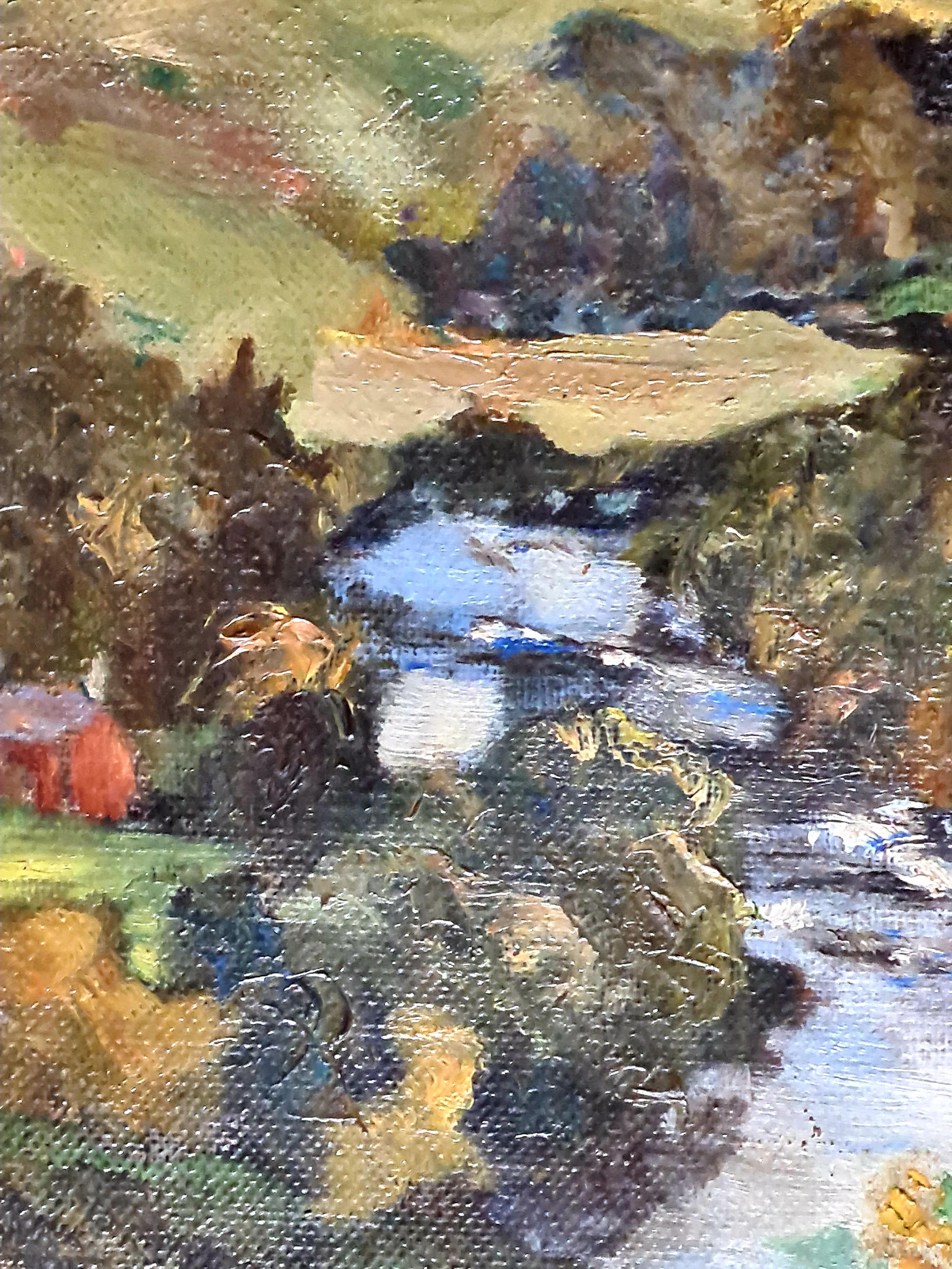 Impressionist Oil on Canvas, The Salmon Pool, Canonbie, Scotland For Sale 7