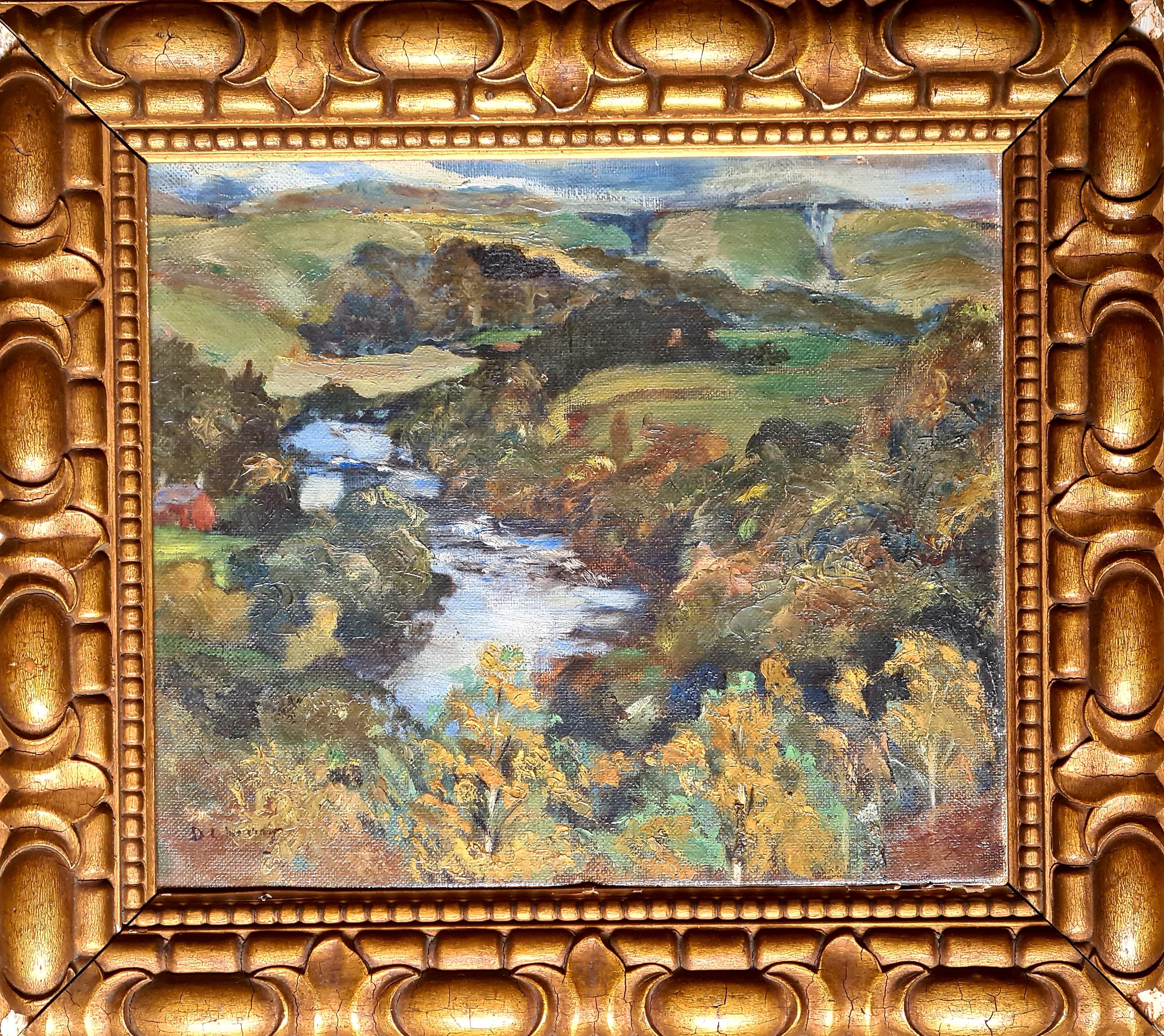 Impressionist Oil on Canvas, The Salmon Pool, Canonbie, Scotland - Painting by D. L. Murray